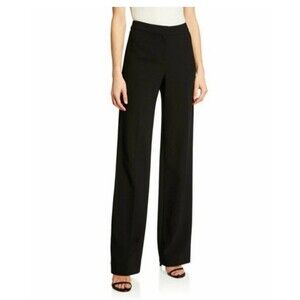 ST JOHN Caviar Diana Pants Black Crepe Marocain 10 Straight Leg Minimalist Work